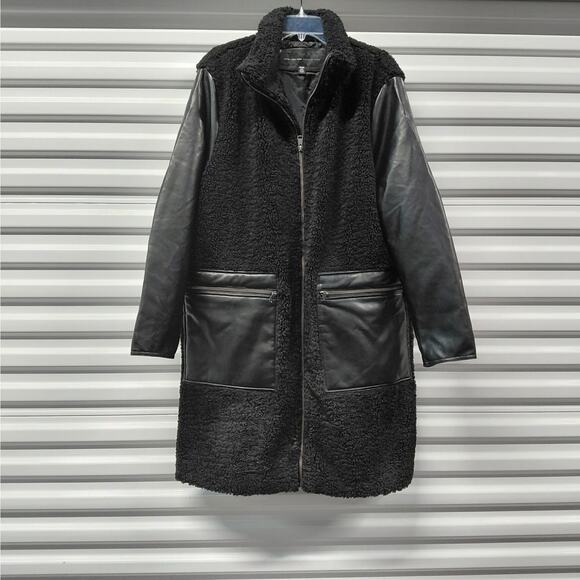 Andrew Marc Womens Teddy Sherpa Coat XXL Black Faux Leather Cozycore Jacket - Picture 2 of 12